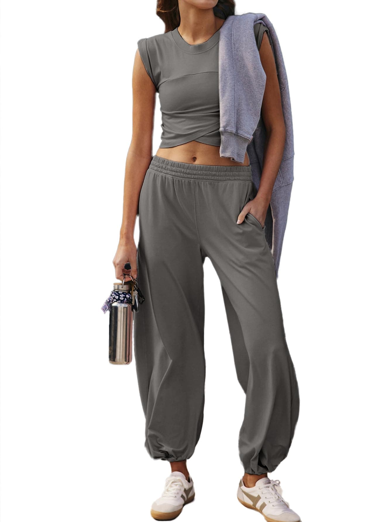 Glamaker Women's Two-Piece Athletic Set Casual Workout Tops & Sweatpants