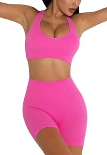 Workout Sets Two Piece Outfits for Women Clothes Gym Yoga Seamless Racerback Sports Bra Tank Tops with Biker Shorts
