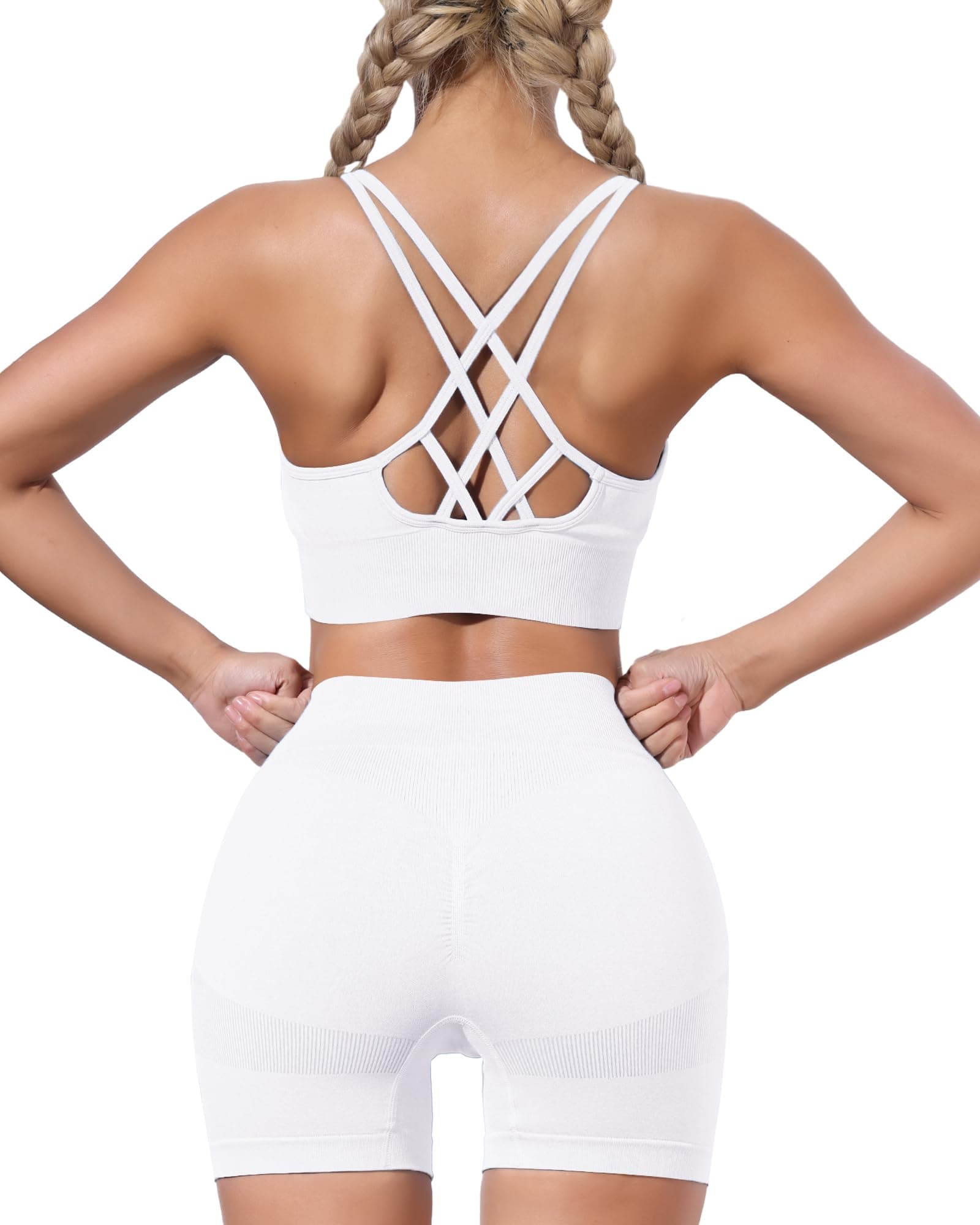 HORISUN Women's Workout Sets: 2 Piece Gym Outfits with High Waisted Shorts and Padded Sports Bra