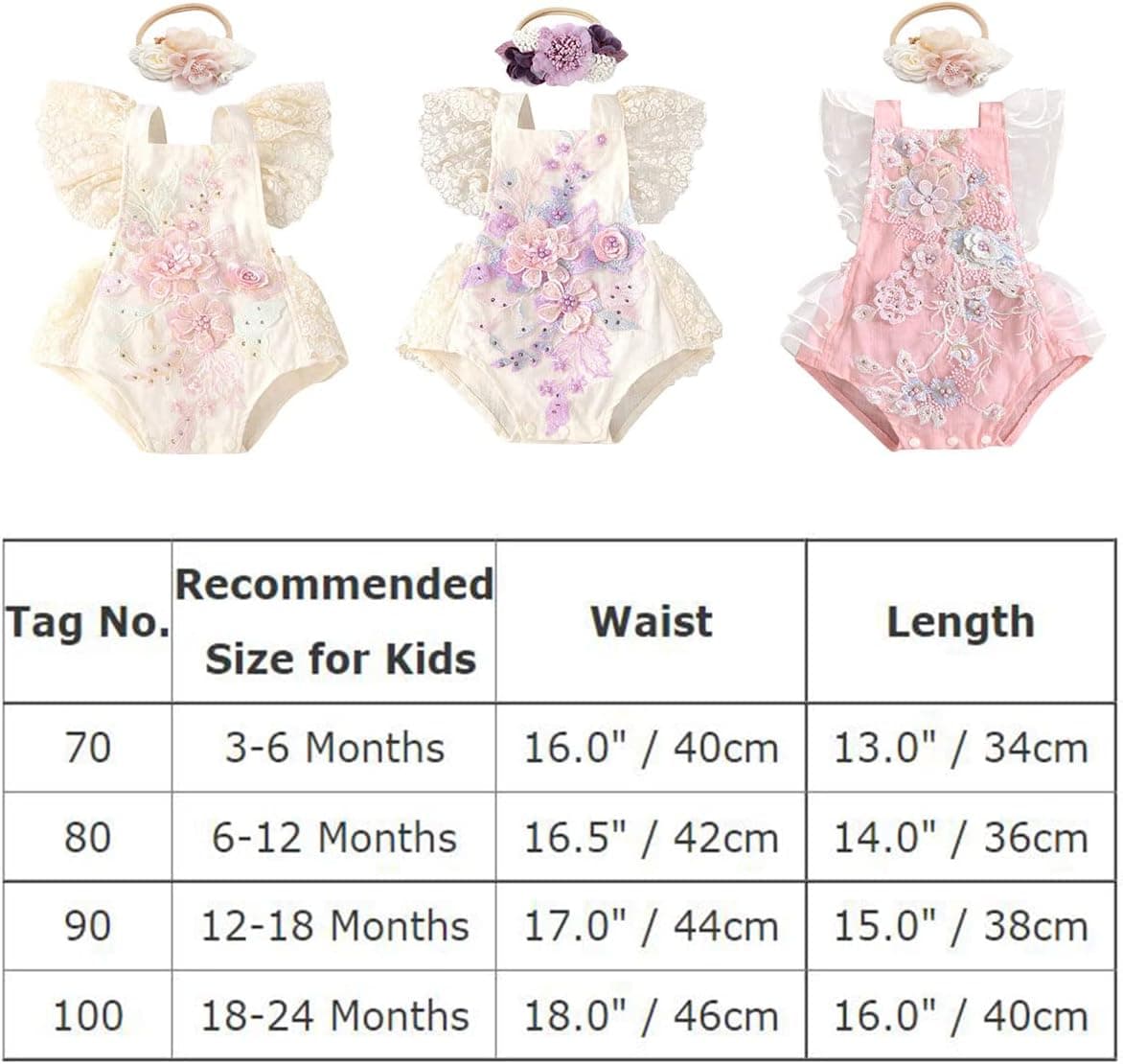 Baby Girl Lace Romper Delicate Embroidery Backless Bodysuit with Flower Headband 2pcs Cake Smash Outfit…