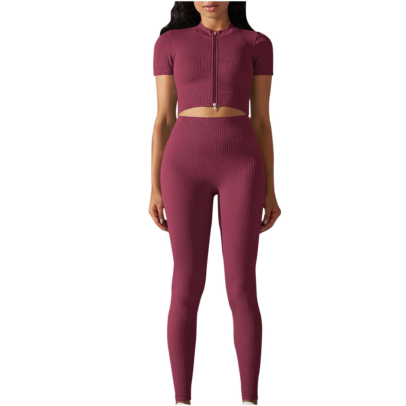 Fartey Women's Matching Workout Set High Waist Leggings & Zip Up Tops