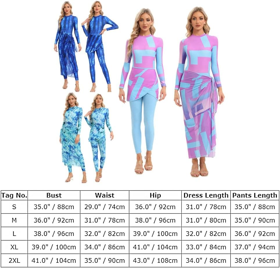 Women Burkini Swimsuits Modest Muslim Swimwear Islamic Long Sleeve Full Cover Swim Pants Rash Guard Sarongs Cover Ups