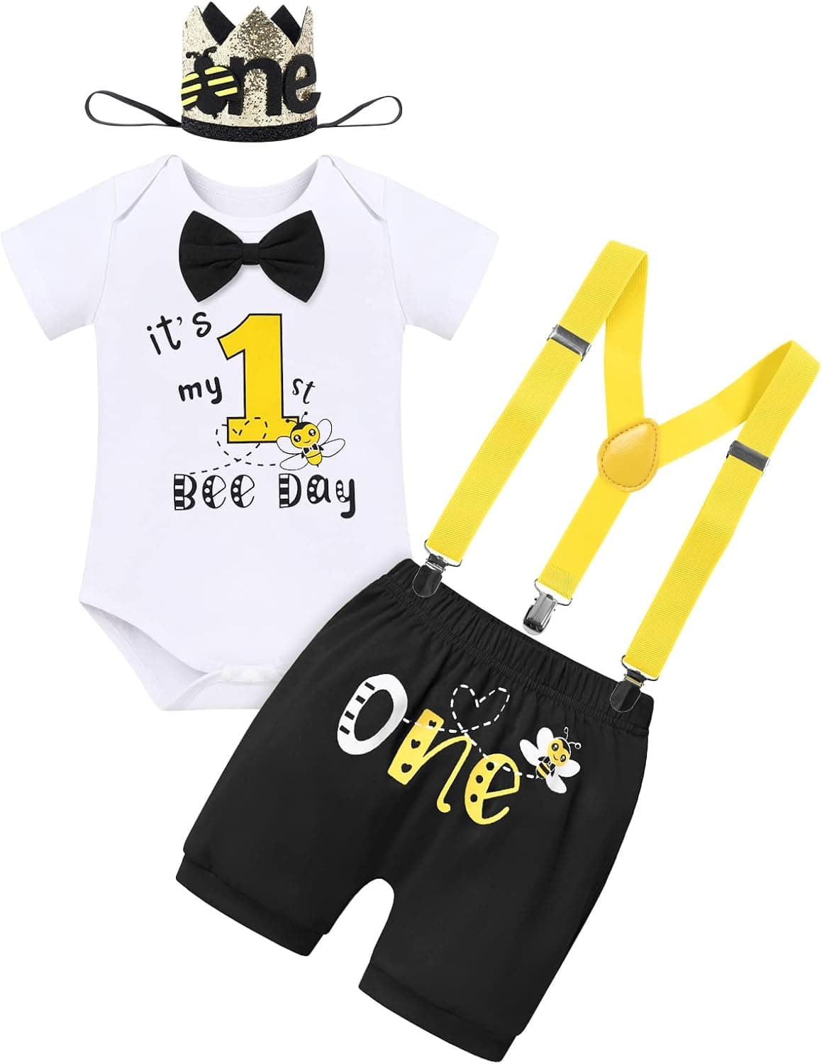 Baby Boy Circus 1st Birthday Cake Smash Outfit Bowtie Romper + Shorts + Suspenders + Headband Carnival for Photo Props
