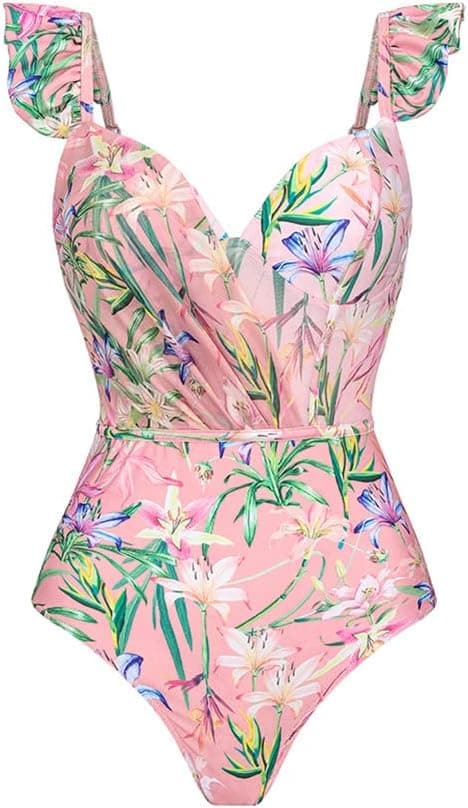 Women Floral Print Beach Swimsuit with Maxi Skirt Bikini Sets Swimwear Skirt Summer Holiday Outfit Bathing Suits