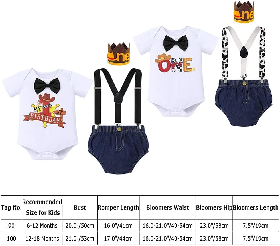 Baby Boys 1st Birthday Cake Smash Outfit Cowboy Bowtie Romper + Shorts Pants + Headband Photo Shoot Clothes Sets