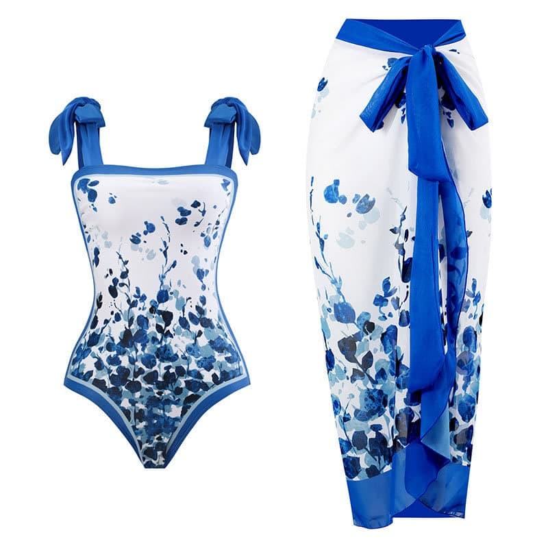 IMEKIS Women’s Floral Print Bikini Set with Wrap Skirt