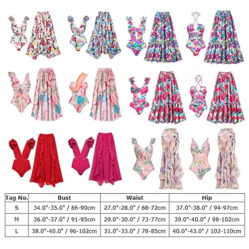 Women's One Piece Swimsuit with Floral Sarong Cover Up and Tummy Control