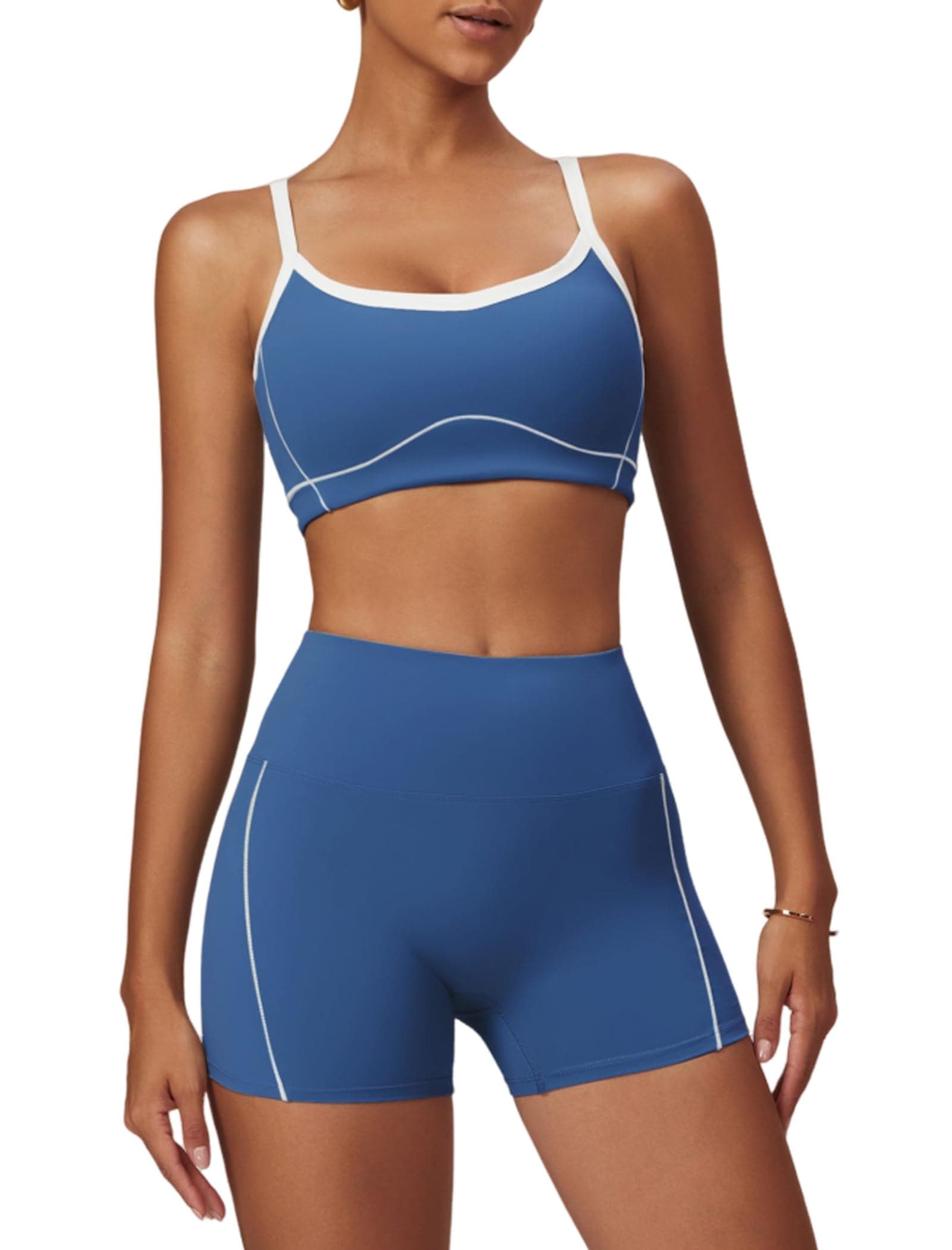 Color Block QBGJTD Women's Workout Set - Sports Bra & Lift Shorts Gym Wear