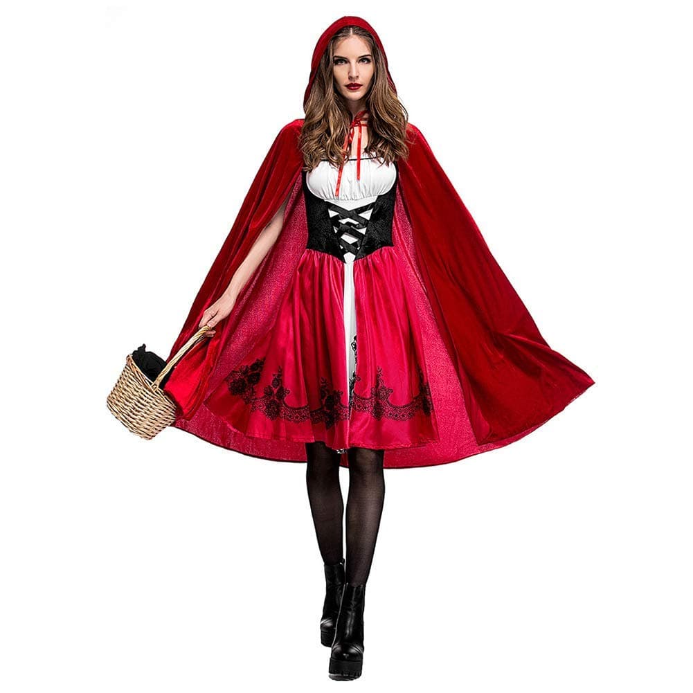 IMEKIS Women Red Riding Hood Costume with Cape for Halloween Cosplay