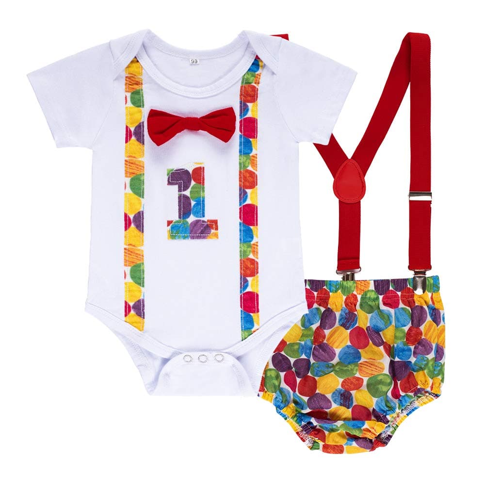 Lensous Baby Boy First Birthday Outfit - Funny Bowtie Romper & Bodysuit Set