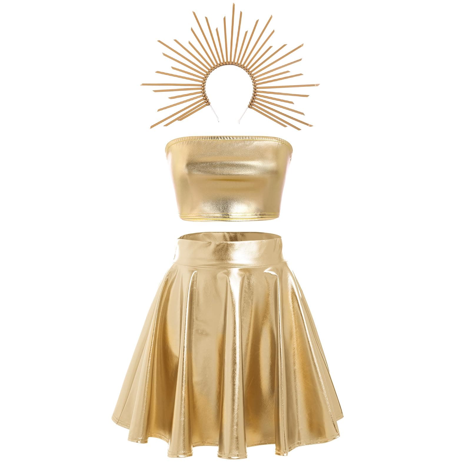 IMEKIS Women's Sun Moon Halloween Costume Tube Top & Metallic Skirt Cosplay Set