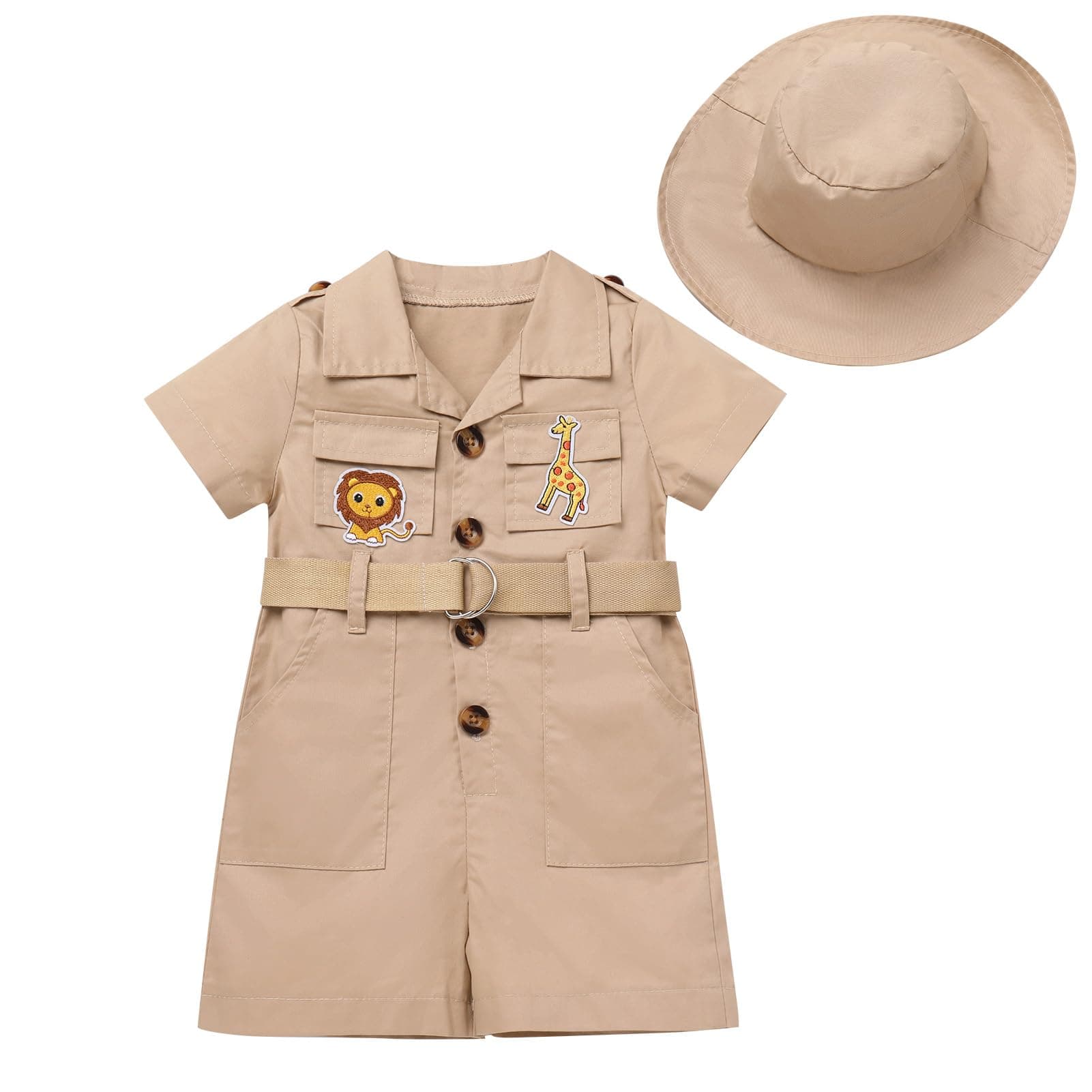 IMEKIS Toddler Girl Safari Outfit with Hat & Lion for Birthday Photoshoot