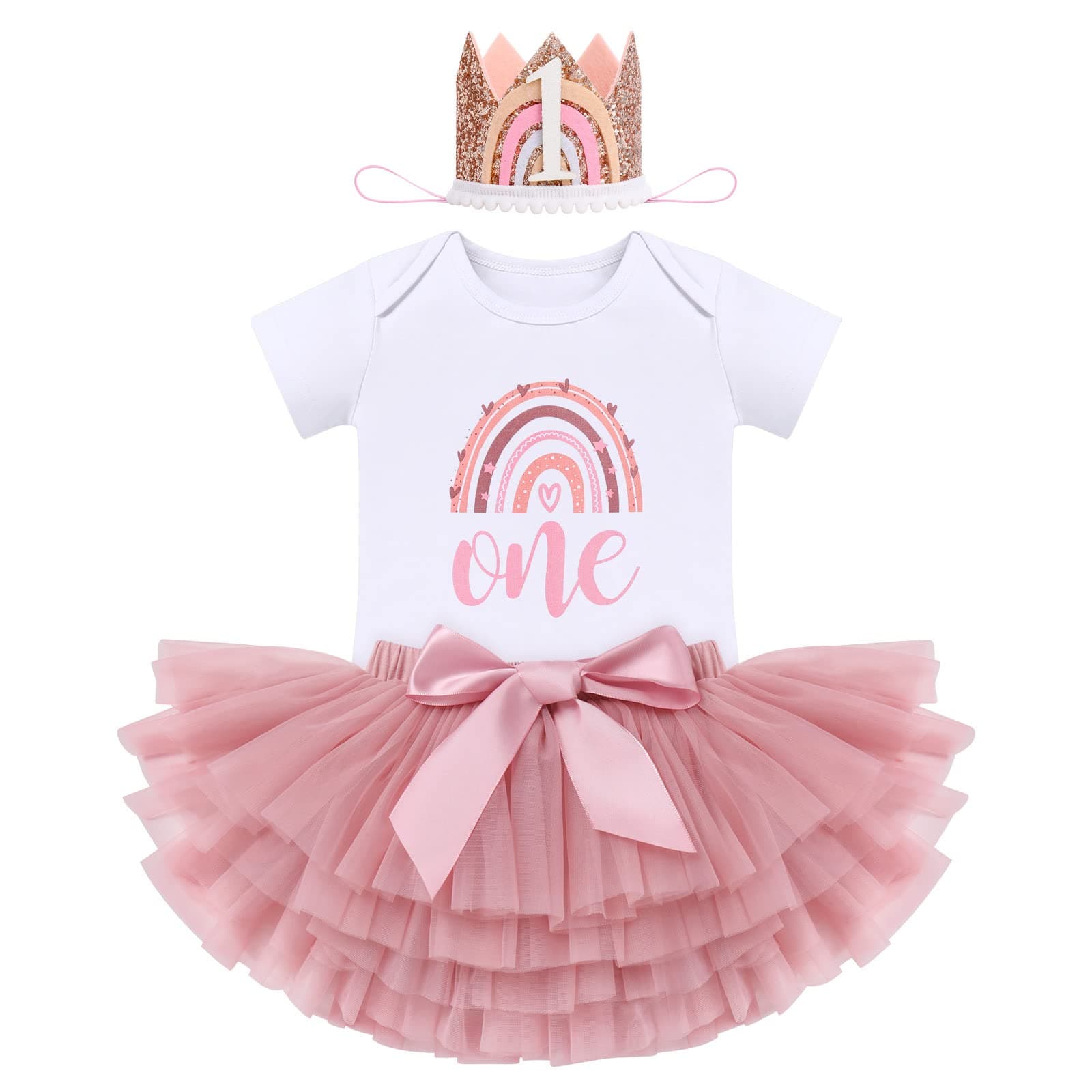 ODASDO Boho Rainbow Birthday Cake Smash Outfit Set