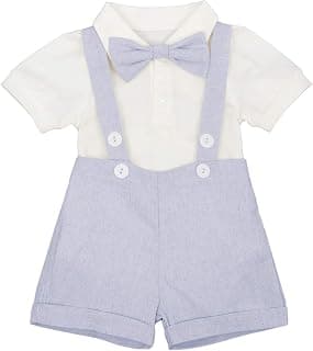 Baby Boys Formal Suit Gentleman Bowtie Romper Suspenders Shorts Wedding Tuxedo Outfit Cake Smash Christening Clothes