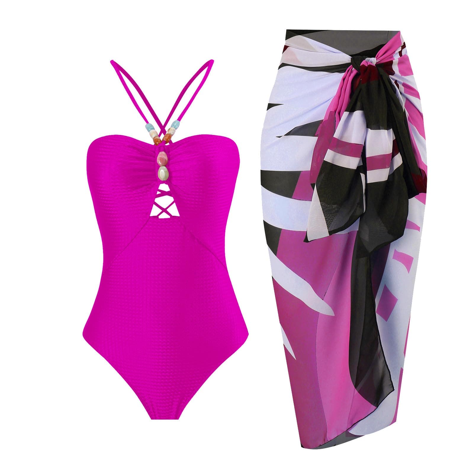 Women's One Piece Swimsuit with Sarong Set