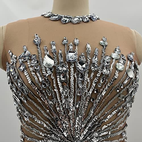 Youmeisha Sparkly Rhinestone Fringes Sequins Women's Mesh Dance Costume