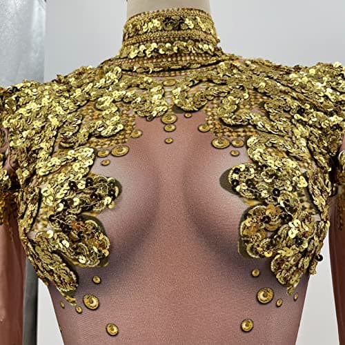 Youmeisha Shiny Sequins Bodysuit & Fringe Rhinestone Dancing Outfit