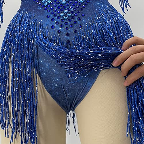 Yoyomomozi Sparkly Rhinestone Tassel Bodysuit for Nightclub Shows and Festivals