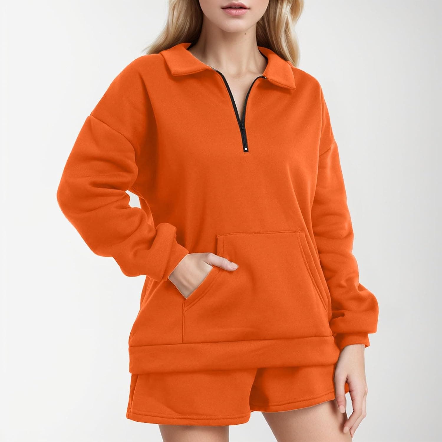 plus Size Swimwear Bikini Women Fashion 2 Piece Outfits Sweatsuit Oversized Half Zip Sweatshirt Short Set Wear
