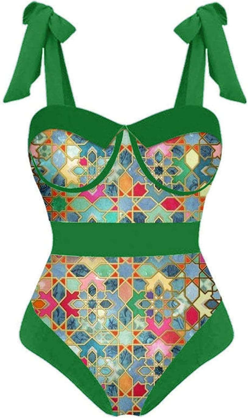 Women Sexy Push Up One Piece Swimsuit with Beach Cover Up Wrap Skirt Sarong Retro Floral Print Bikini Set Bathing Suits