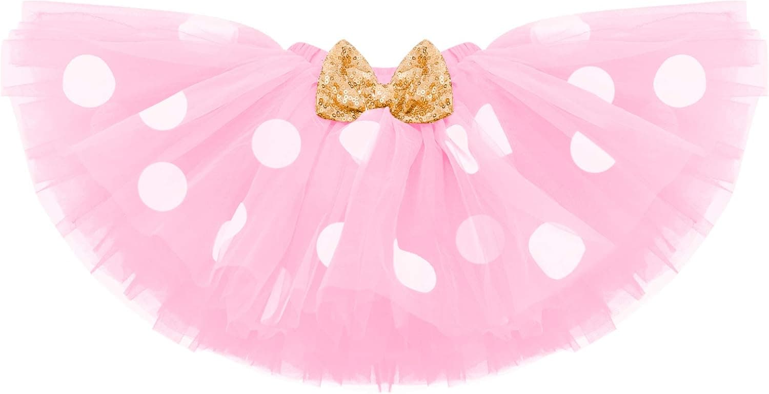 Baby Girls 1st Birthday Outfit Polka Dots ONE Romper Tutu Skirt Mouse Ears Headband Cake Smash Costume for Photo Shoot