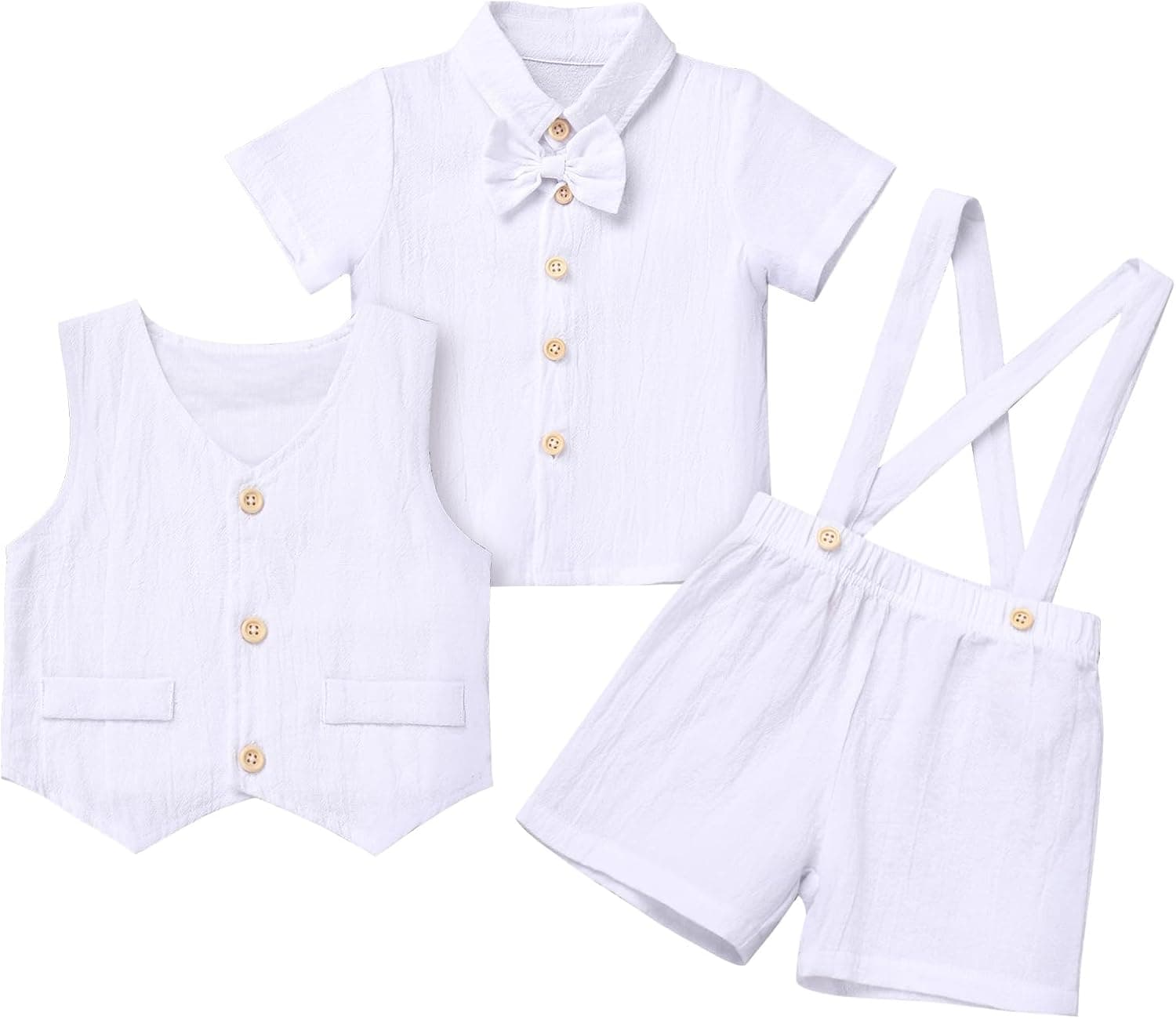 Toddler Baby Boy Baptism Christening Outfit Bowtie Dress Shirt Suspenders Shorts Vest Wedding Formal Suits