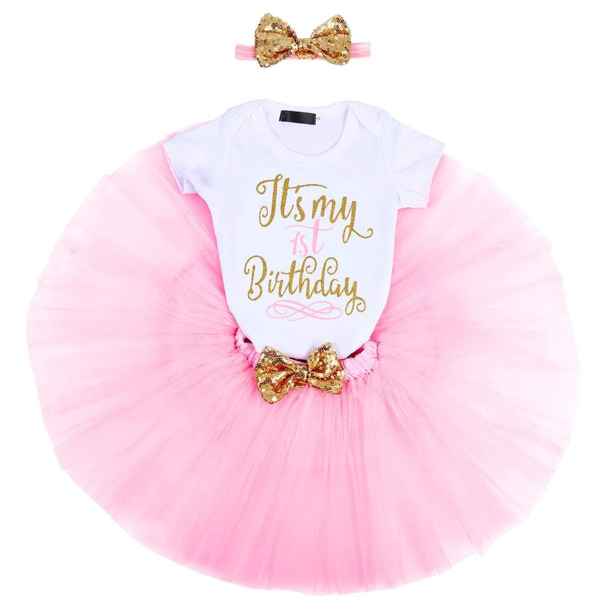 ODASDO Baby Girl Birthday Cake Smash Tutu Dress Romper 3pcs Set