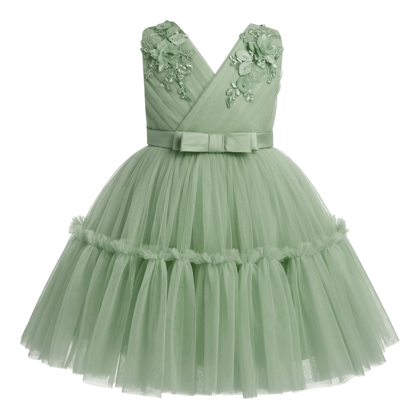 ODASDO V-Neck Sleeveless Tulle Tutu Dress for Flower Girls and Kids