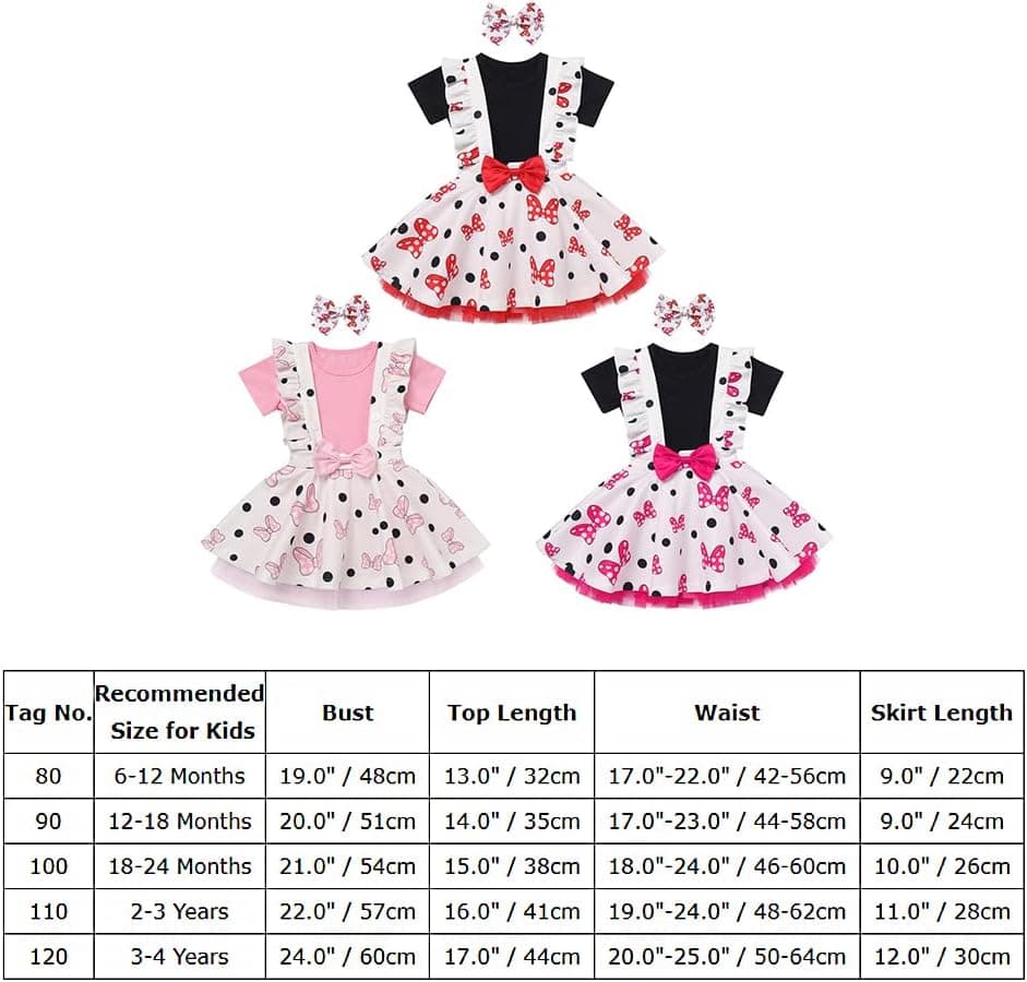 Toddler Baby Girls Mouse Birthday Outfit Shirt Suspenders Overalls Skirt Headband Cake Smash Halloween Costume Cosplay