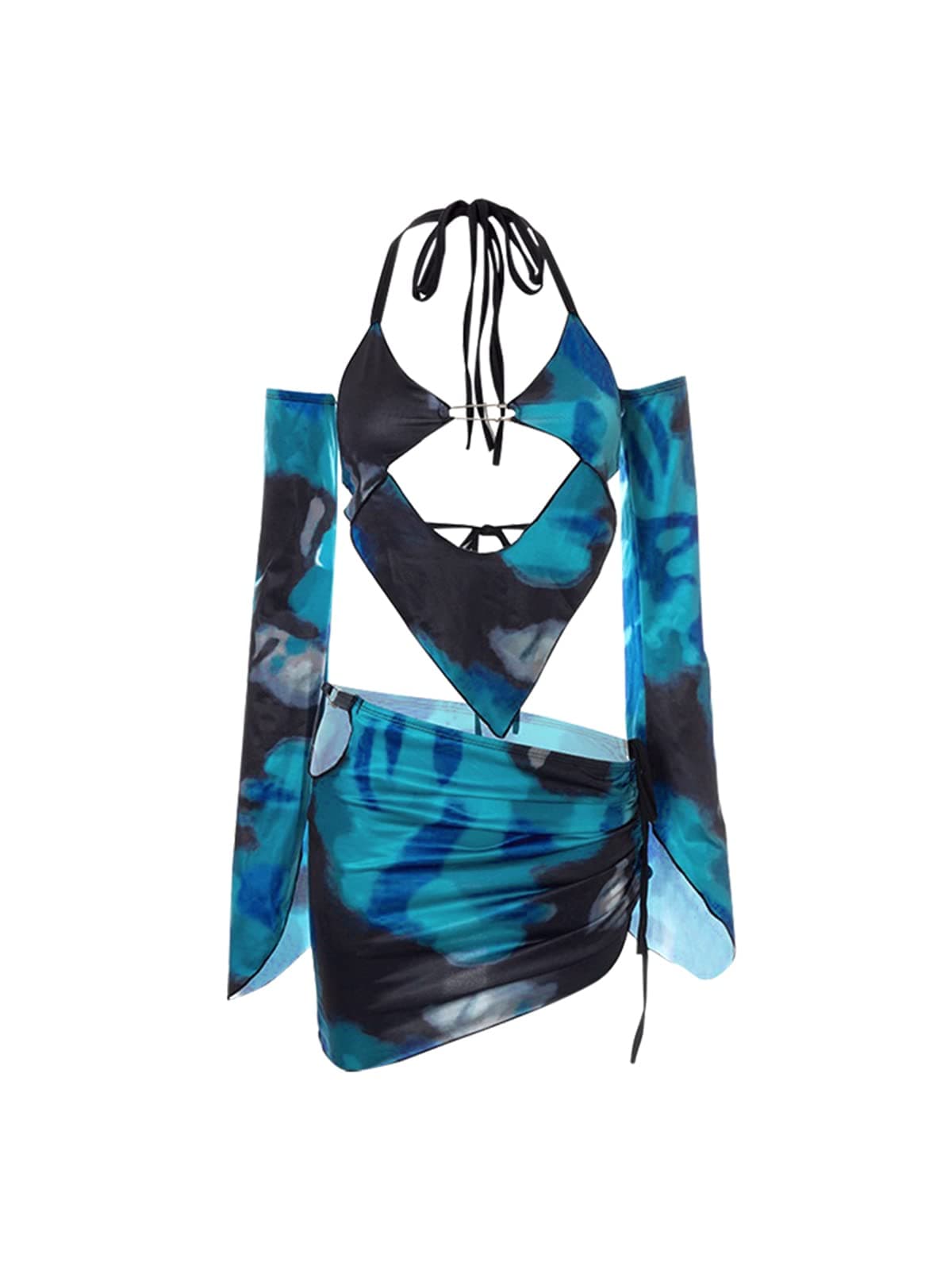 Women Marble Print Halter Backless Mini Dress