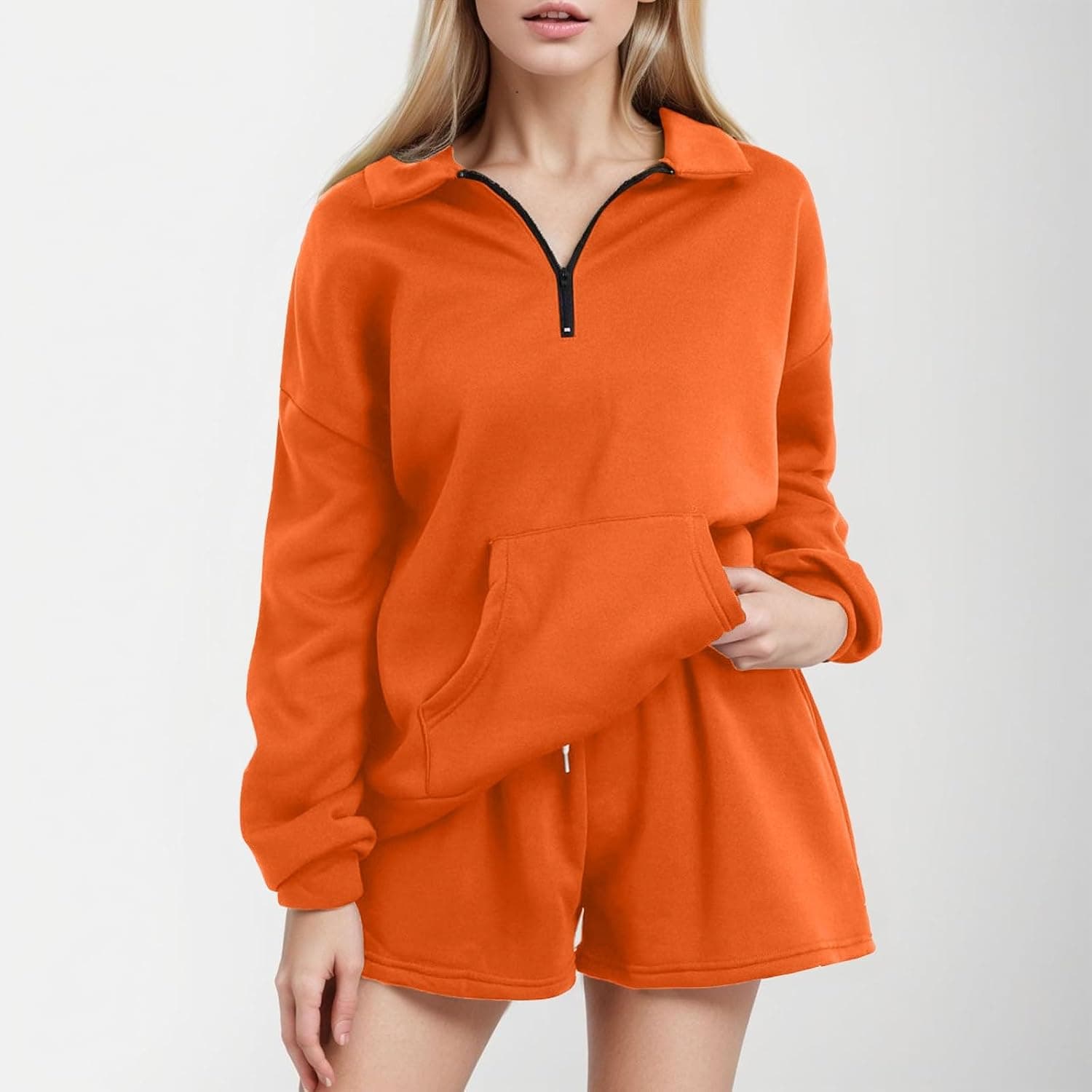 plus Size Swimwear Bikini Women Fashion 2 Piece Outfits Sweatsuit Oversized Half Zip Sweatshirt Short Set Wear