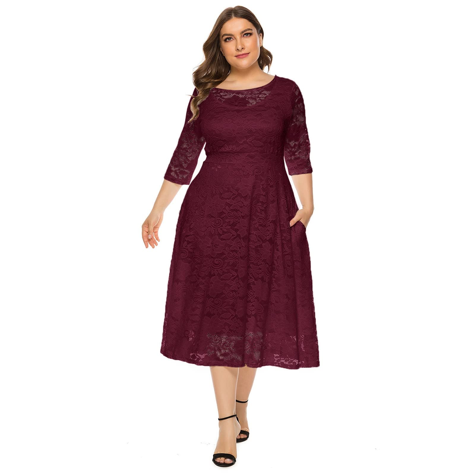 Women's Floral Lace Cocktail Dress with Pockets