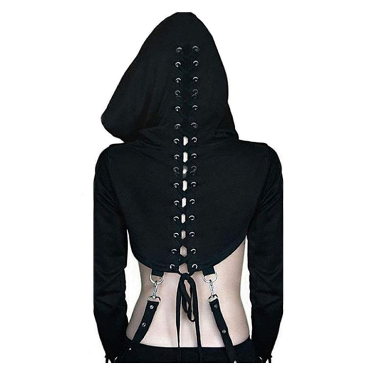 Gothic Punk Lace Hoodie Crop Top for Women