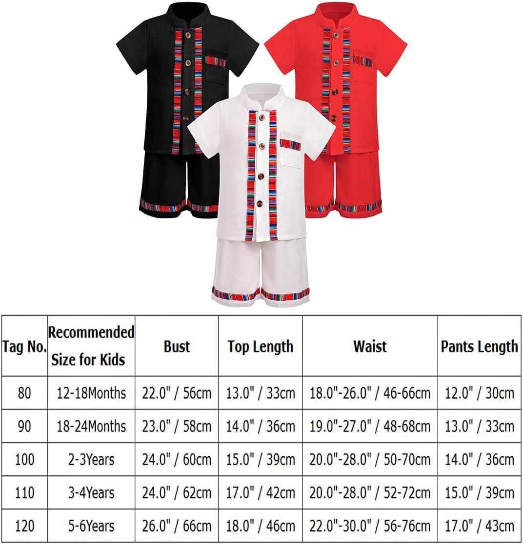 Toddler Kids Boys Mexican Outfit Traditional Traditional Ethnic Wear Shirts with Shorts Birthday Party Clothes
