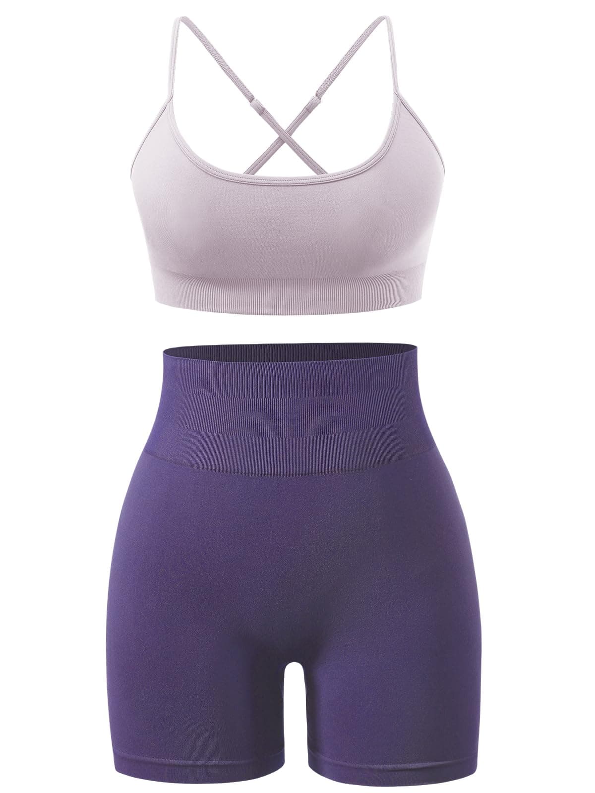 Women's Yoga Shorts and Strappy Sports Bra Set for Gym Workouts