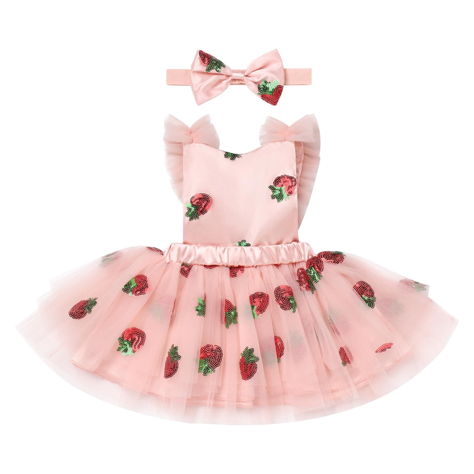 Toddler Baby Girls Strawberry Cherry Dress with Headband for Cake Smash Photo Shoot