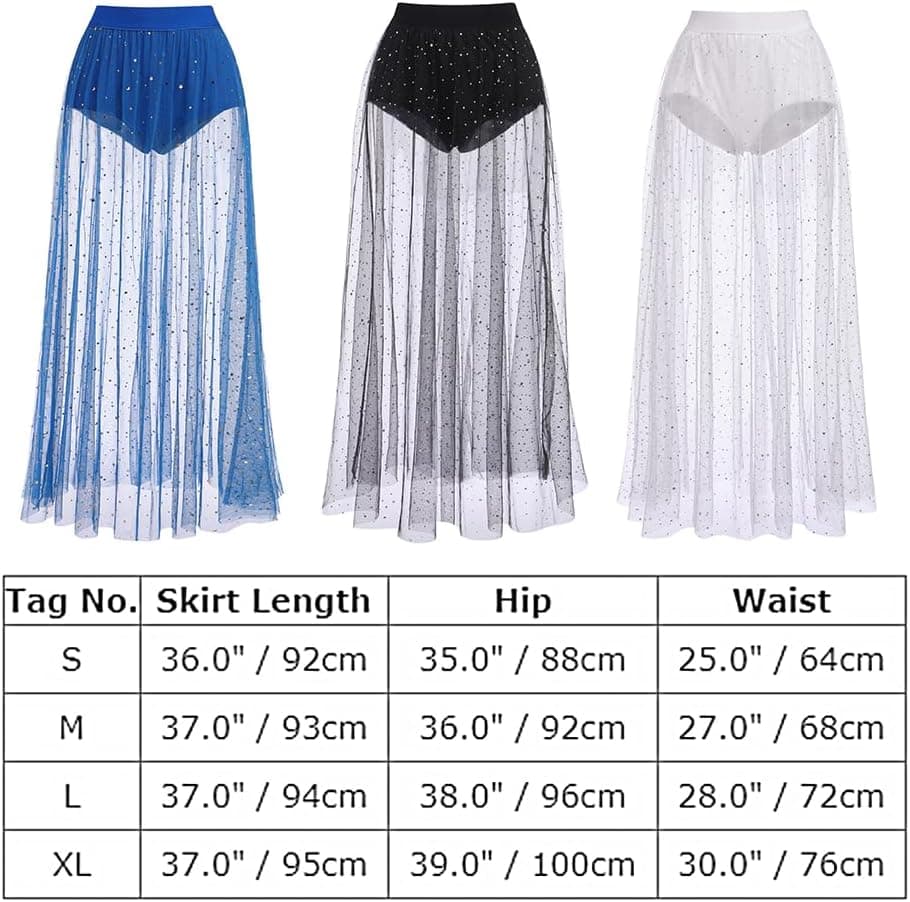 Women Shiny Stars Rave Skirt Flowy Mesh Tulle Maxi Skirts with Booty Bottoms Music Festival Clothes Halloween Costume