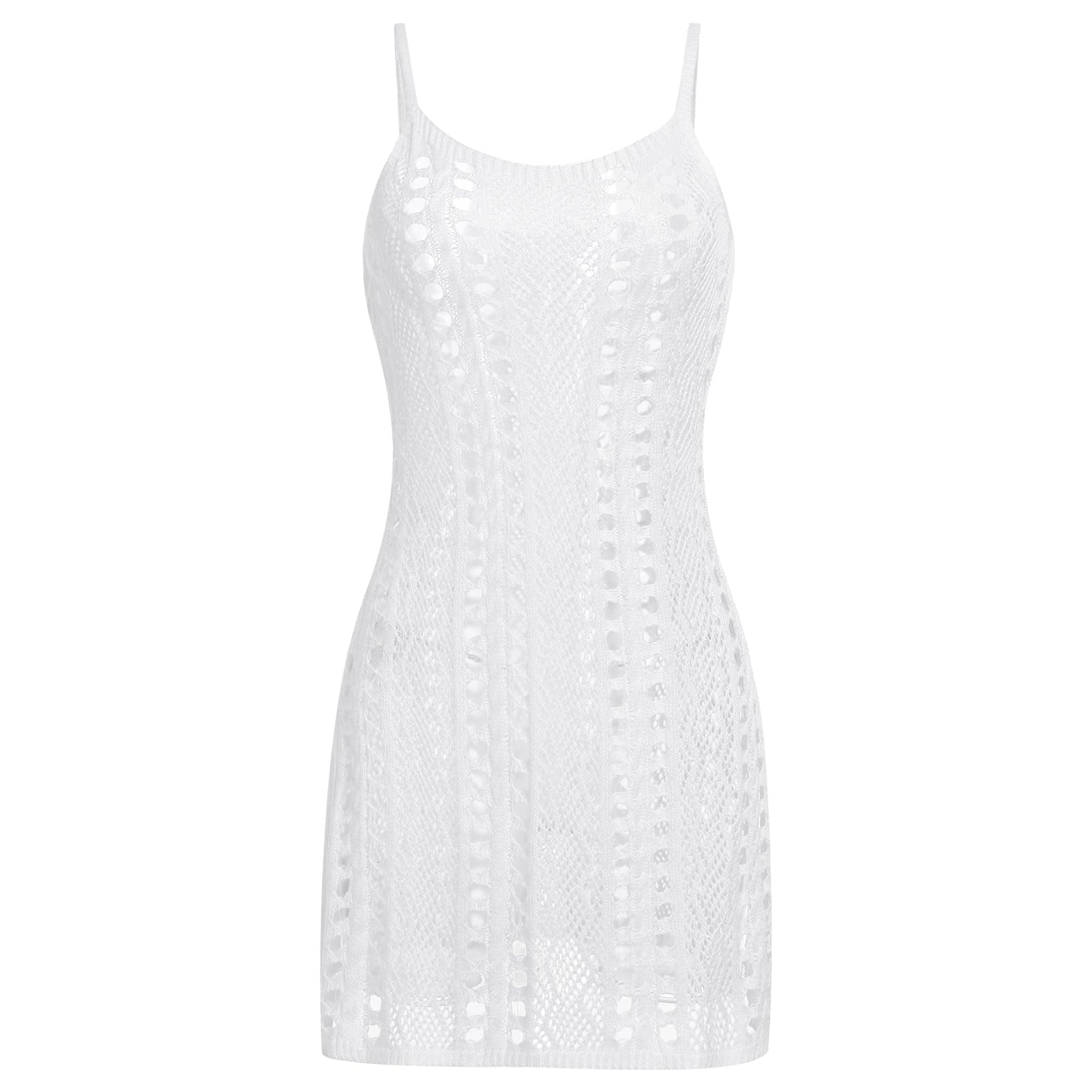 IMEKIS Women Summer Crochet Bikini Cover-Up Spaghetti Straps Side Split