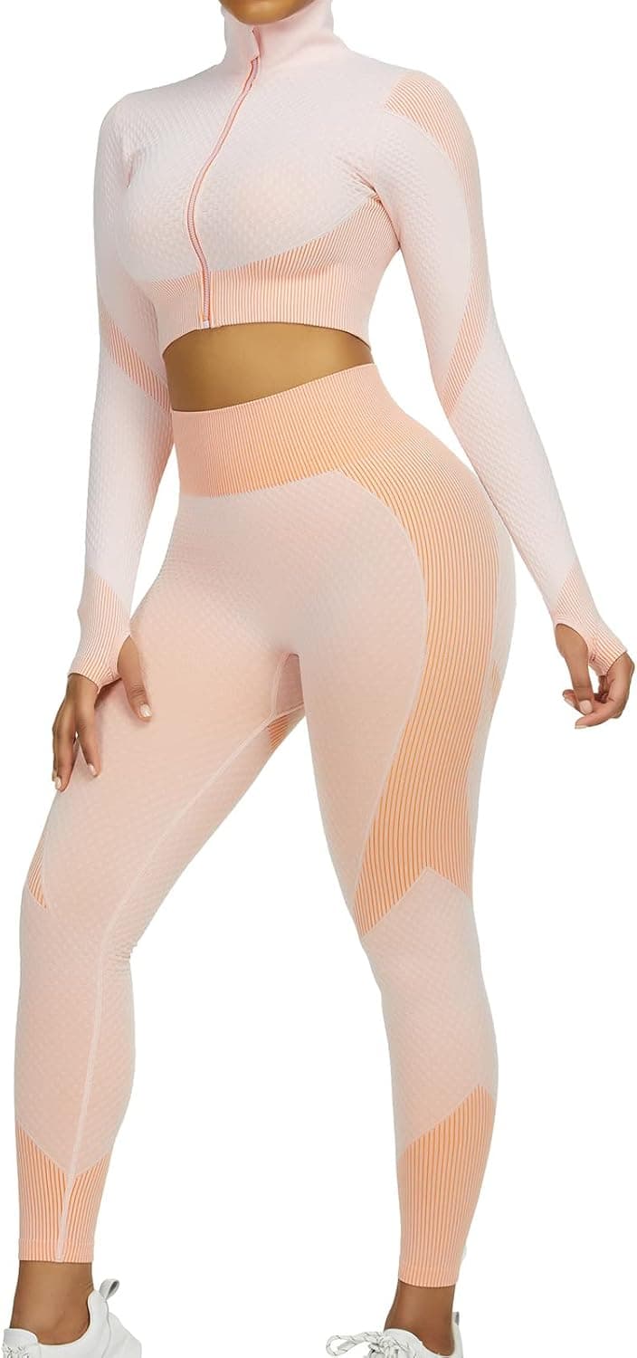 Workout Sets for Women Active wear Gym Outfits Set Crop Top High Waist Tummy Control Leggings Set