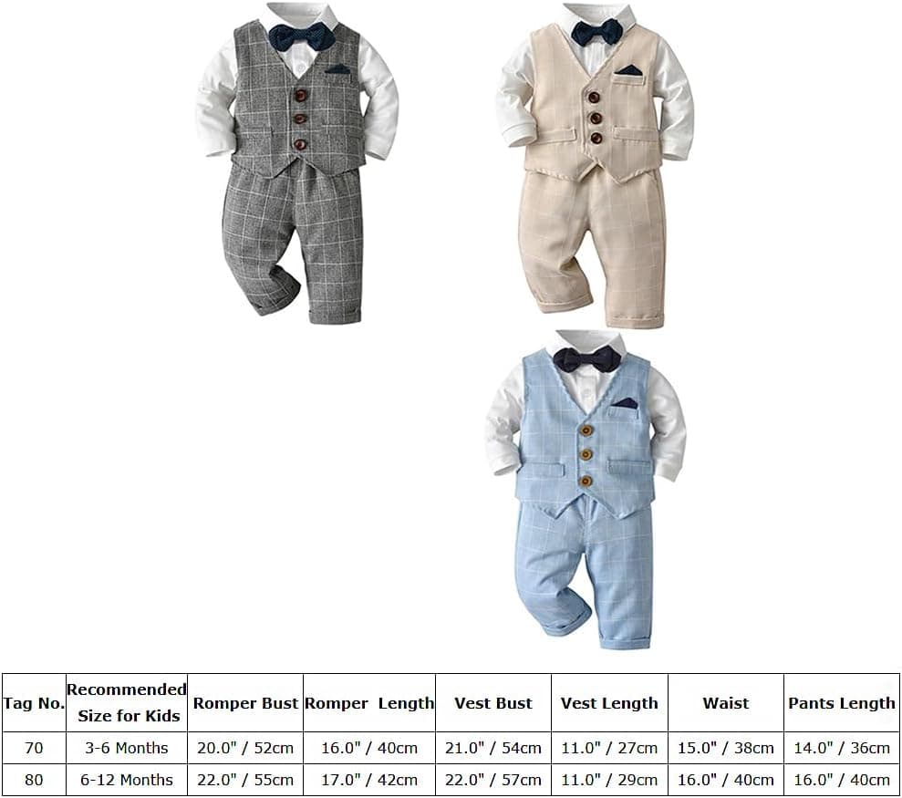 Toddler Baby Boy Christening Outfit Christmas Bowtie Shirt Romper Waistcoat Long Pants Fall Winter Wedding Tuxedo Suit