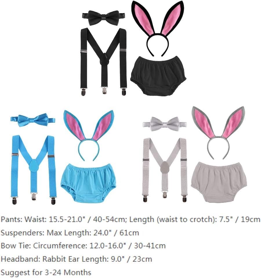 Baby Boy 1st Easter Bunny Outfit Suspender Bloomers Bowtie Headband Cake Smash Some Bunny is One Birthday Photo Shoot