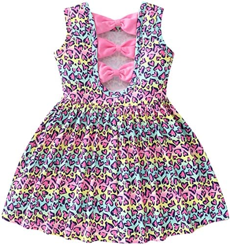 Popshion Girls' Leopard Print Sleeveless Sundress with Back Bowknot