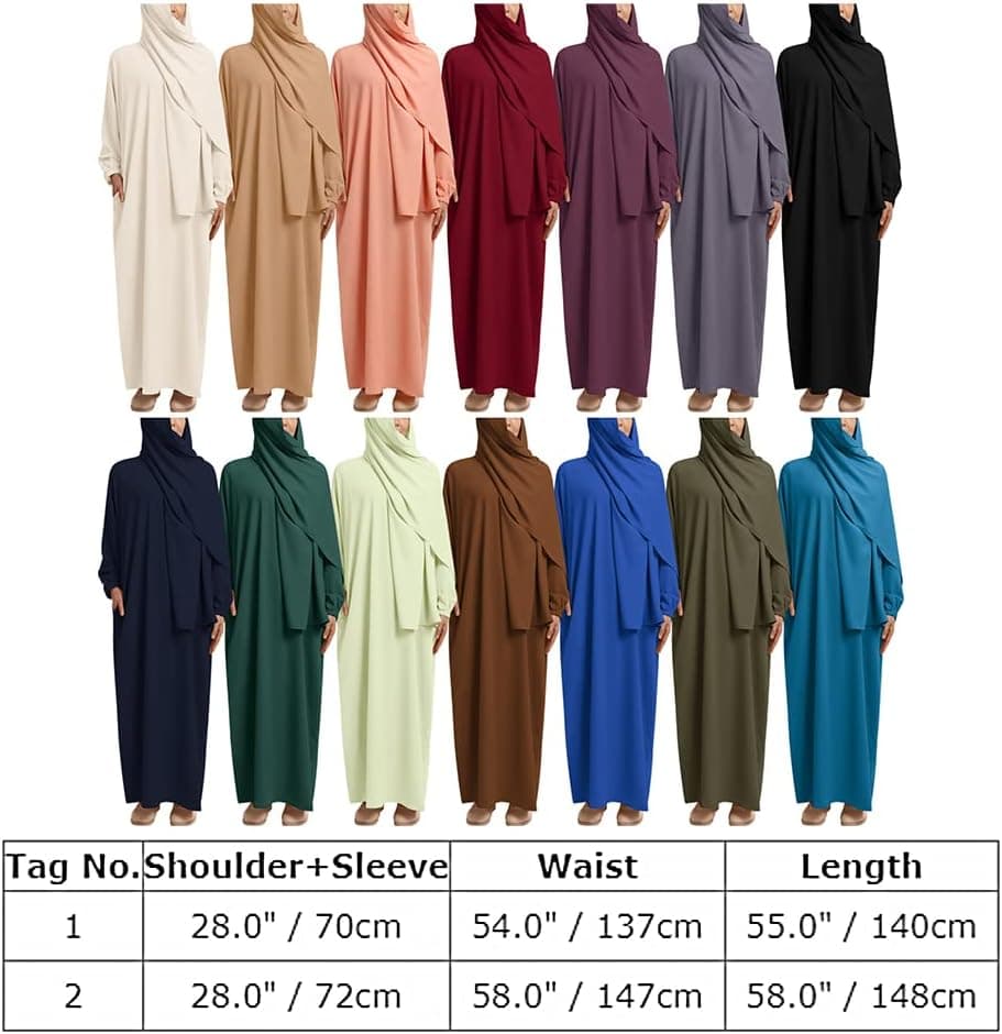 Women Muslim Abaya Modest Solid Prayer Dress with Hijab Islamic Dubai Middle East Dubai Turkey Kaftan Outfit