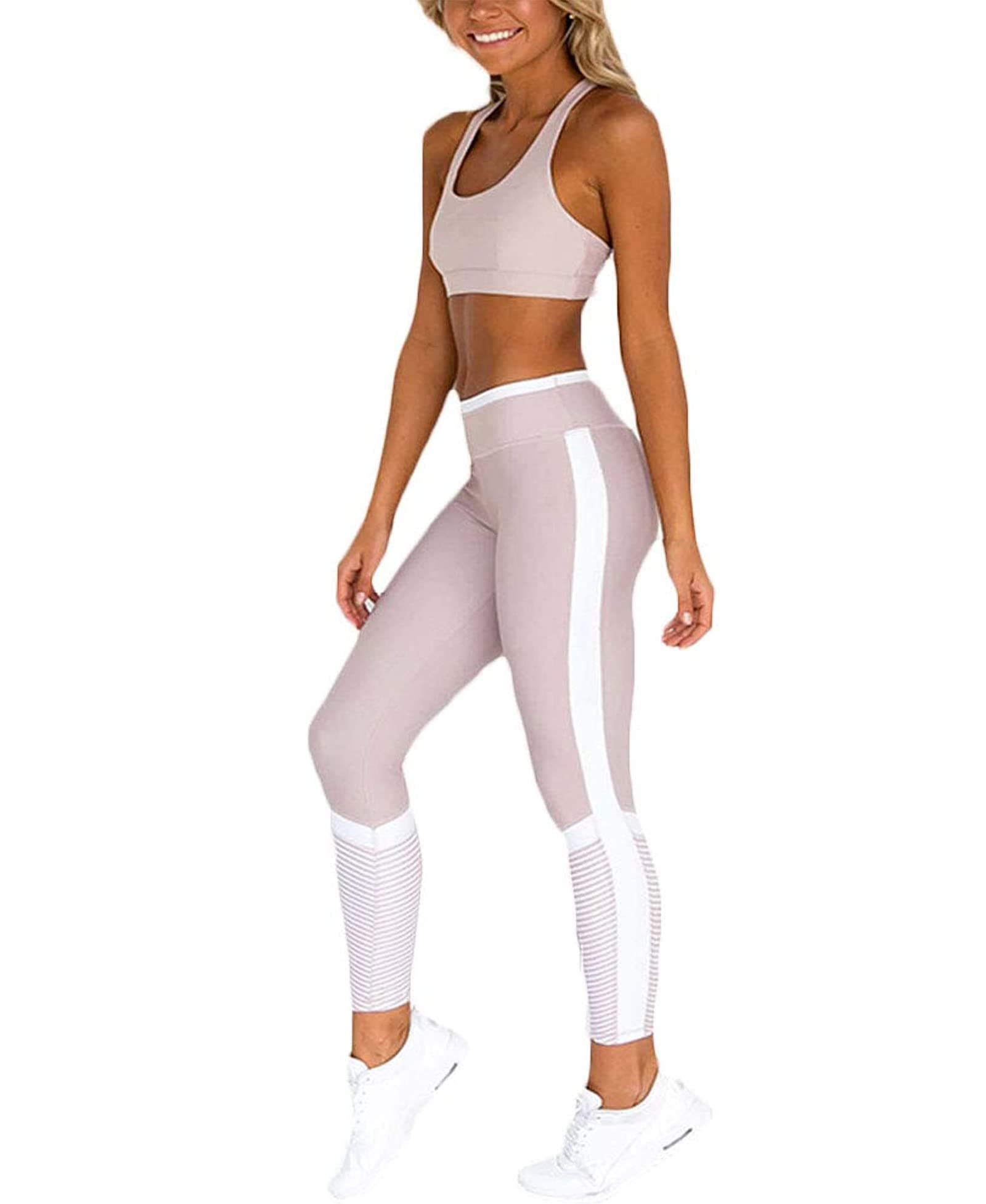 Hotexy Women's High Waisted Yoga Leggings & Stretch Sports Bra Set