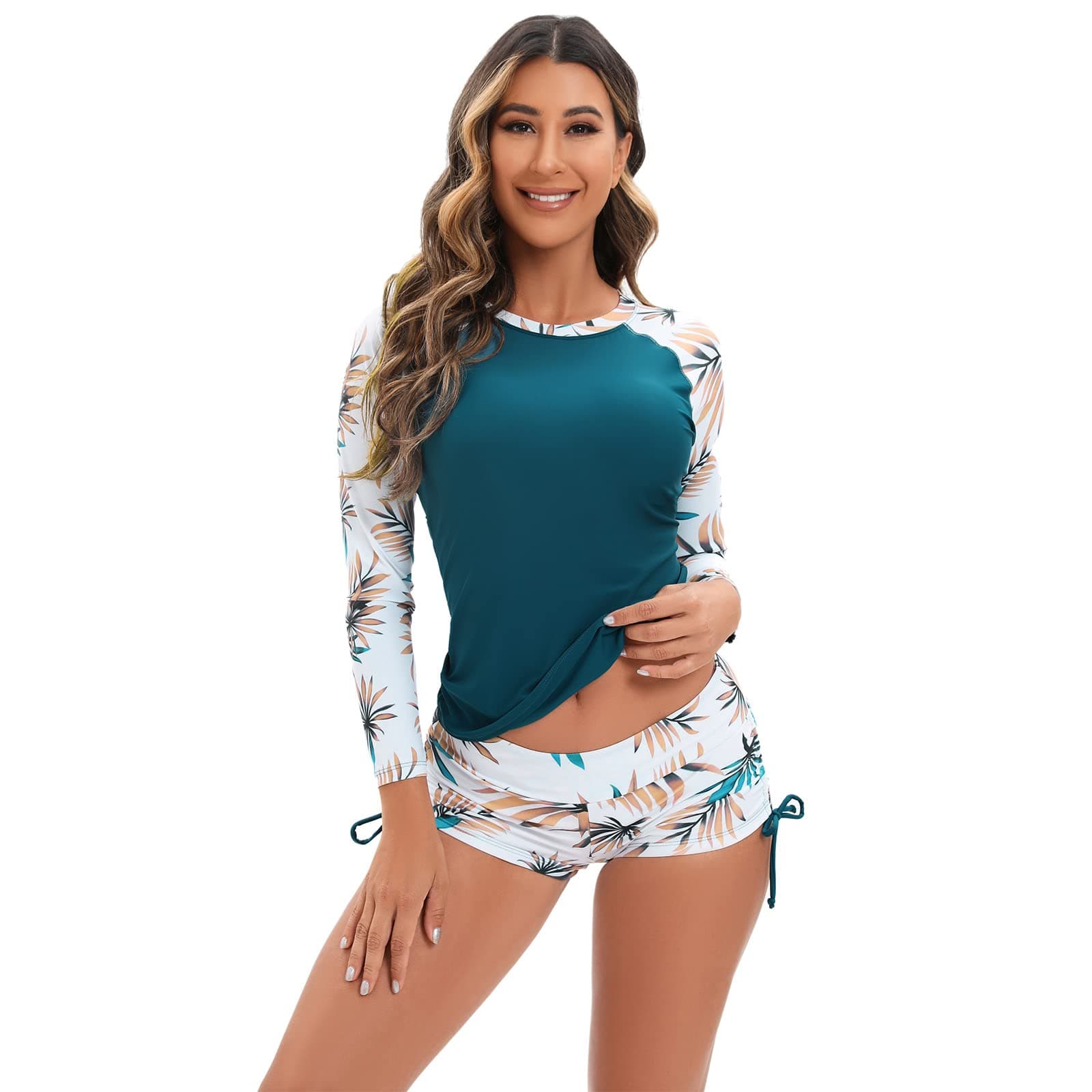 Women's Floral Print Rash Guard Swimwear Set
