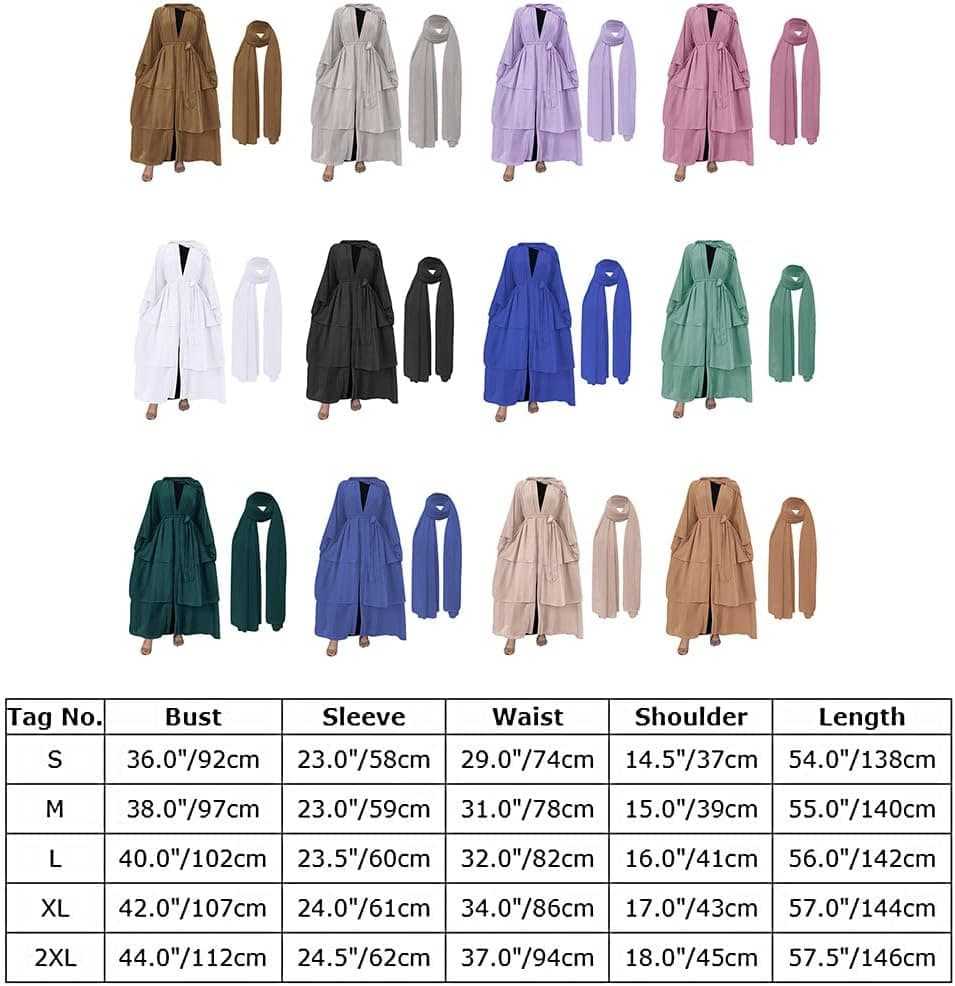 Women Muslim Chiffon Abaya Modest Open Front Cardigan Dress with Hijab Middle East Arabian Robe Islamic Dubai Outfit