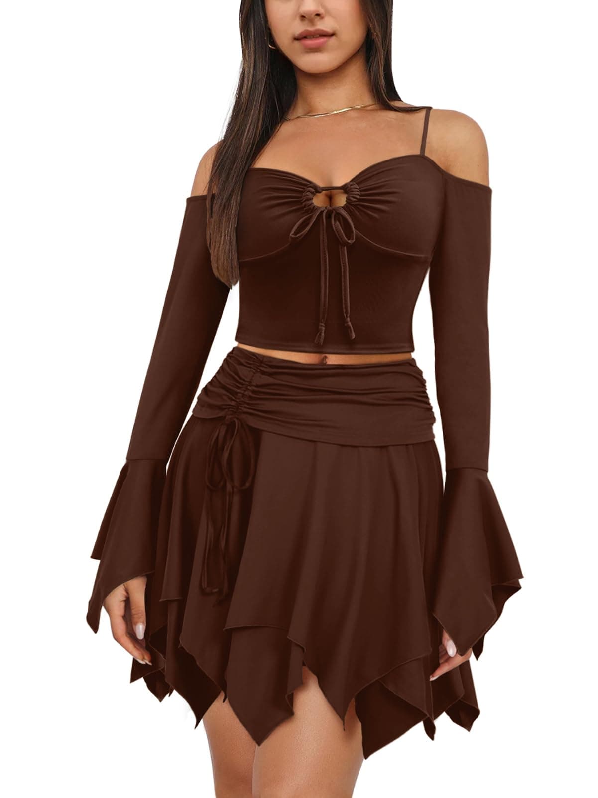 Ophestin Women's Y2K Fairy Off-Shoulder Handkerchief Skirts Set