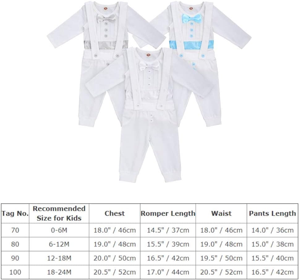 Baby Boys Baptism Christening Outfit Bowtie Romper Suspenders Pants Wedding Party Tuxedo Suit Ring Bearer Clothes Set