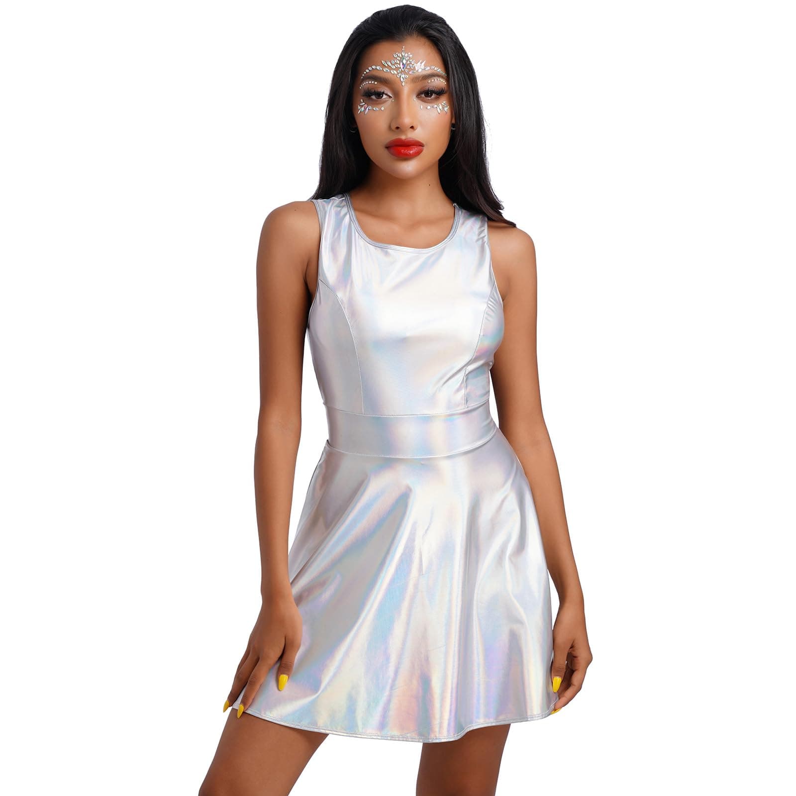 Anime Halloween Costume Metallic Skater Dress Outfit for Women and Girls