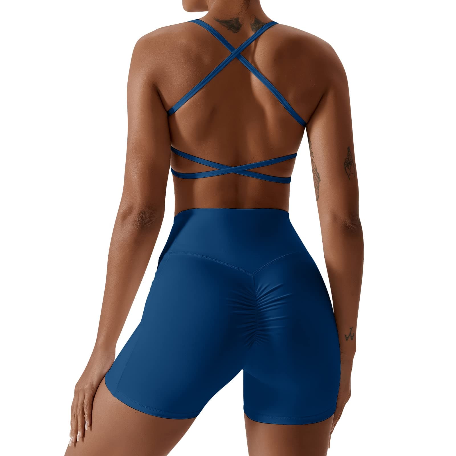 IWEMEK ABOCIW Women's Cross-Back Workout Bra & Shorts Set